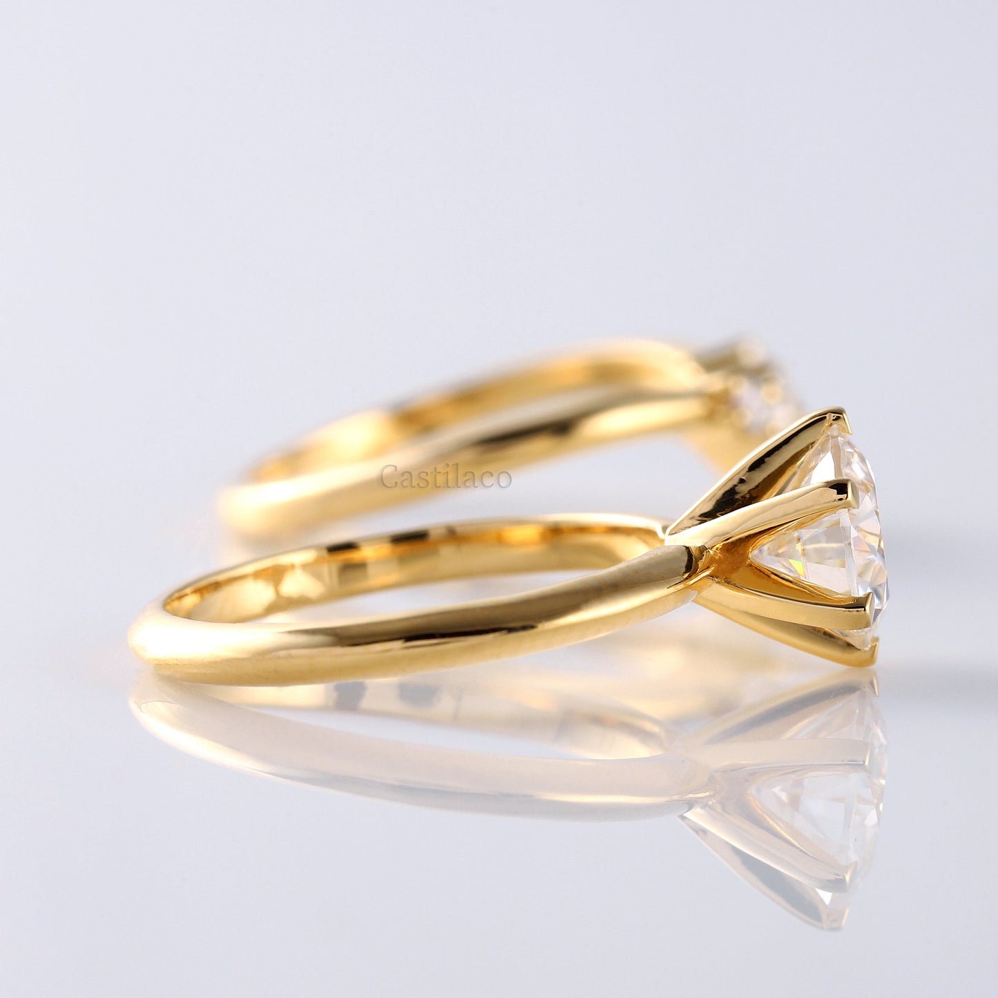 Round Moissanite Solitaire With Curved Matching Bridal Ring Set