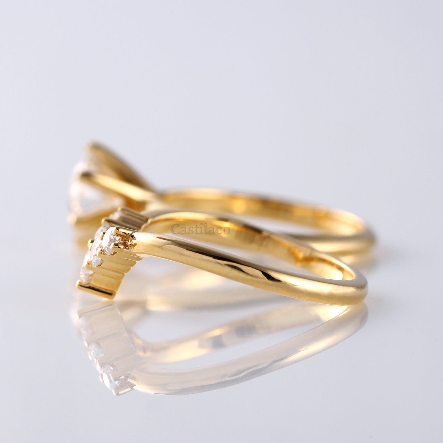 Round Moissanite Solitaire With Curved Matching Bridal Ring Set