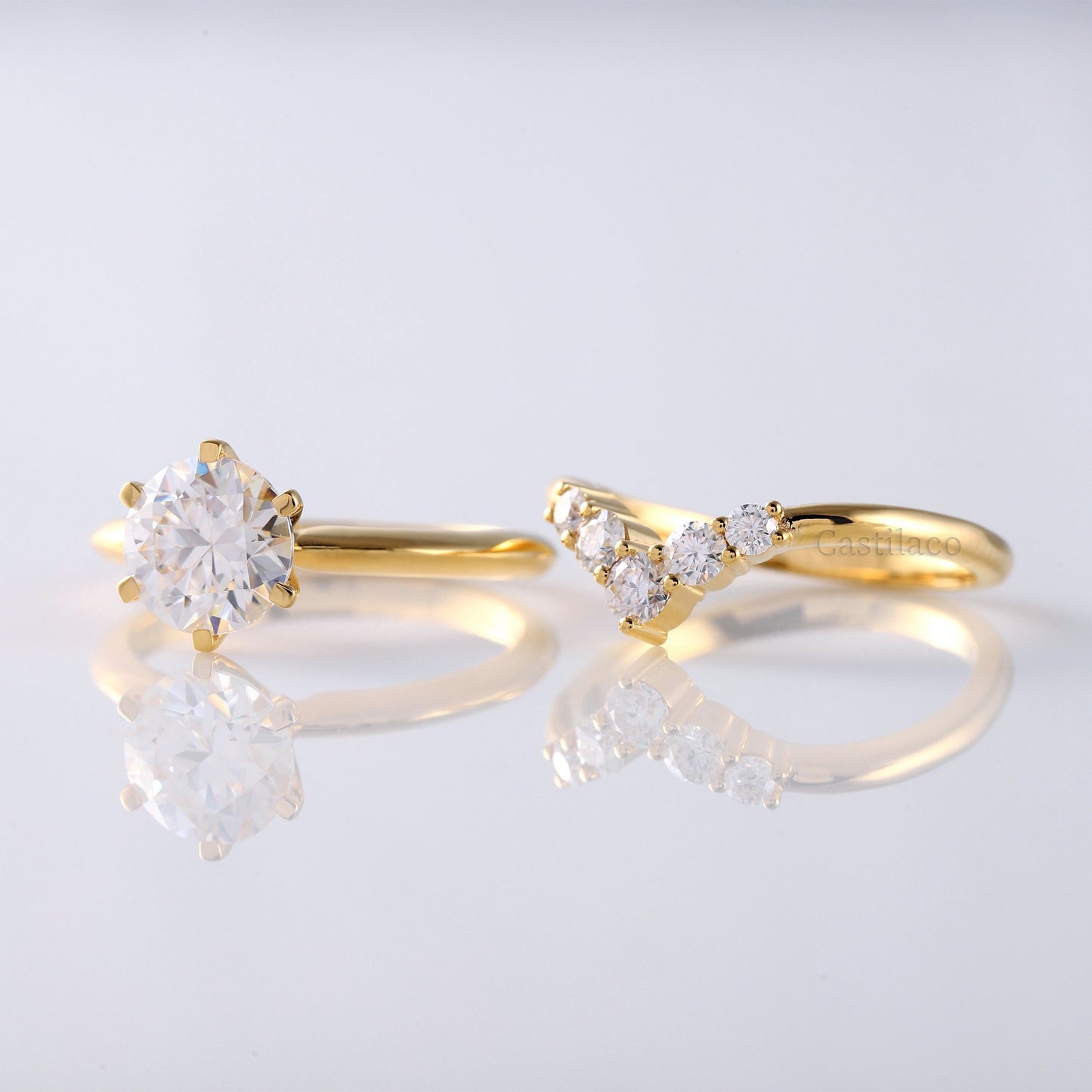 Round Moissanite Solitaire With Curved Matching Bridal Ring Set