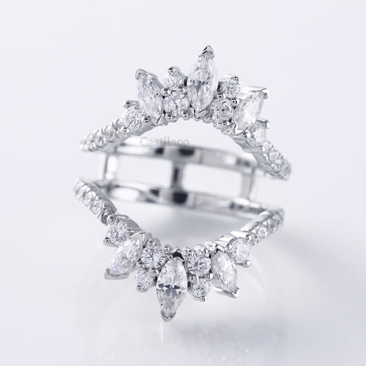 Open Work Enhancer Guard Marquise Cut Moissanite Diamond Engagement Band