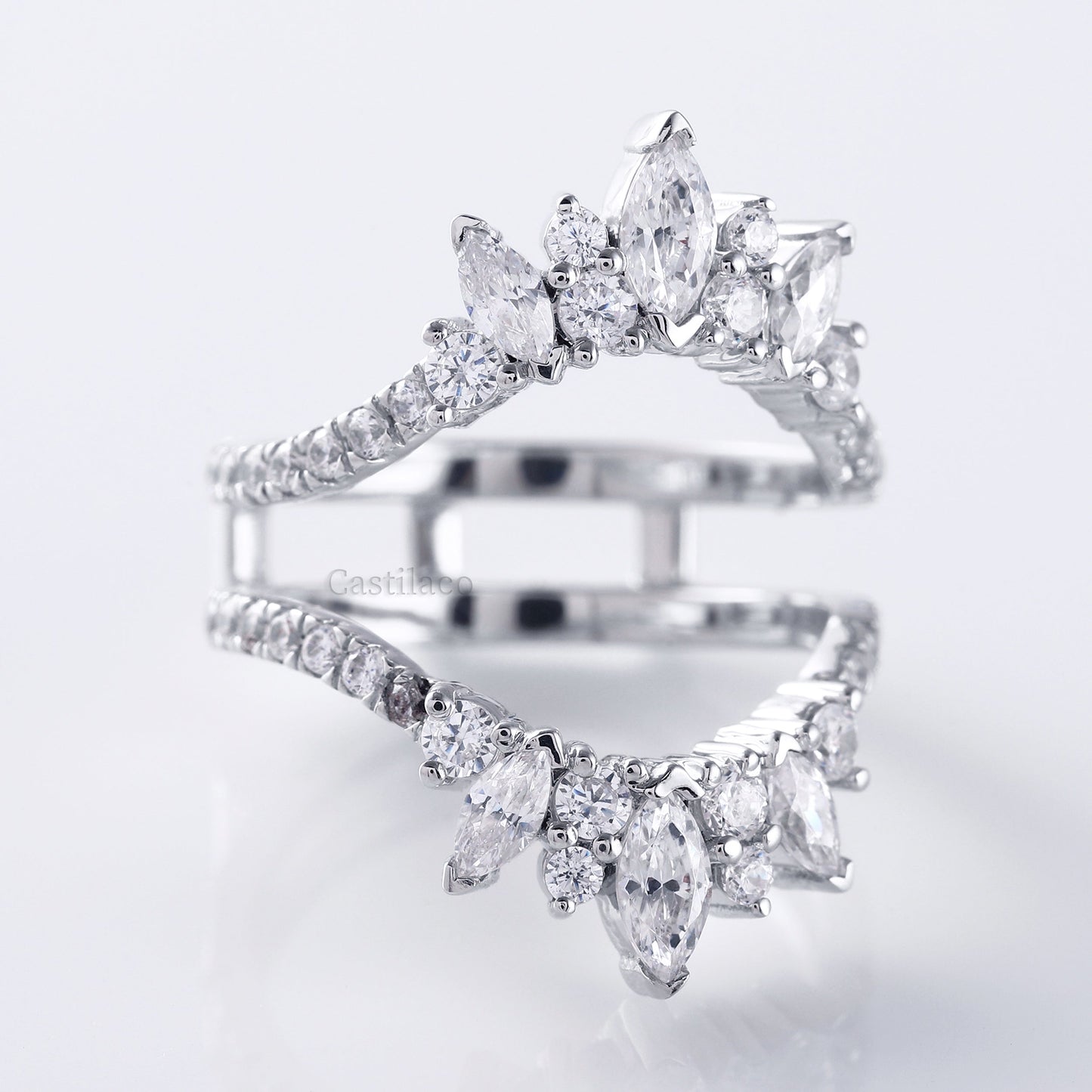 Open Work Enhancer Guard Marquise Cut Moissanite Diamond Engagement Band