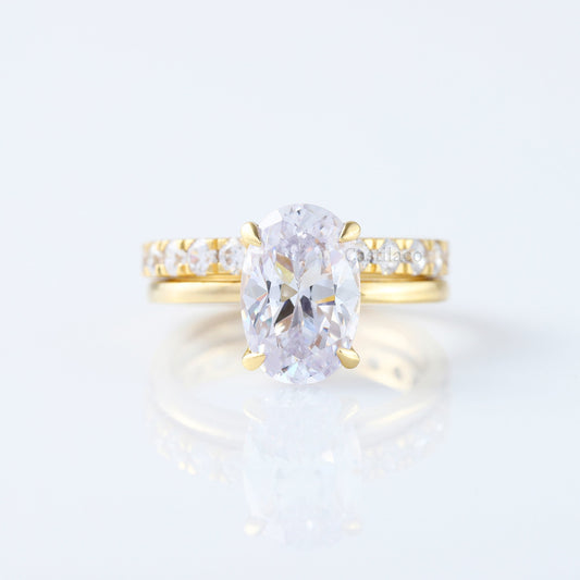 3 CT Oval Cut Moissanite Diamond Matching 14K Yellow Gold Ring Set