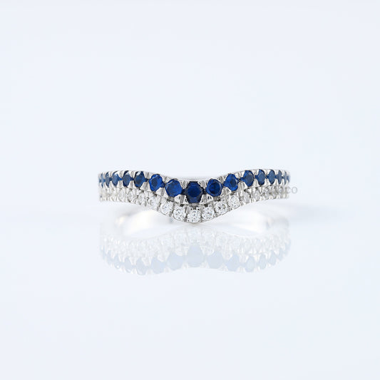 Curved Round and Sapphire Diamond Wedding Band