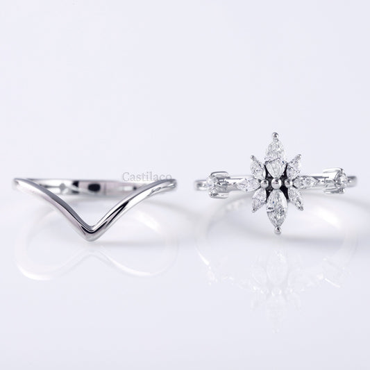 Marquise Moissanite Star Shape Diamond Engagement Ring Set
