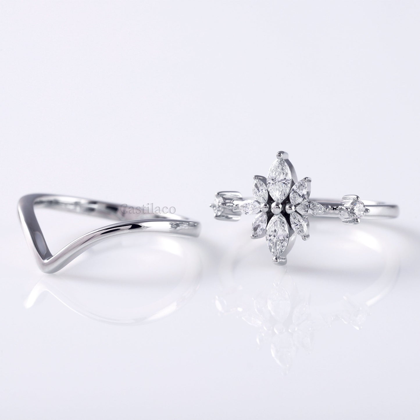 Marquise Moissanite Star Shape Diamond Engagement Ring Set