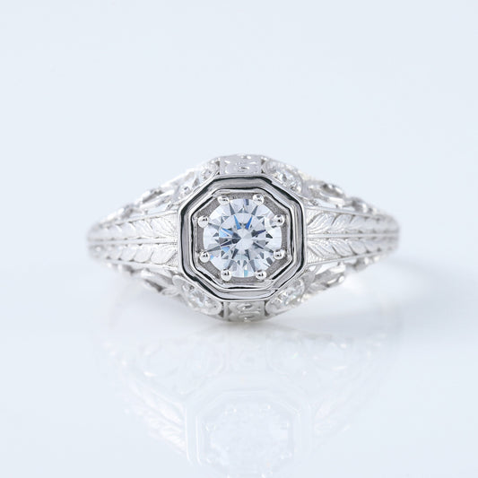 1890s Vintage 0.70Ct Round Cut Moissanite Diamond Art Deco Ring Vintage Ring