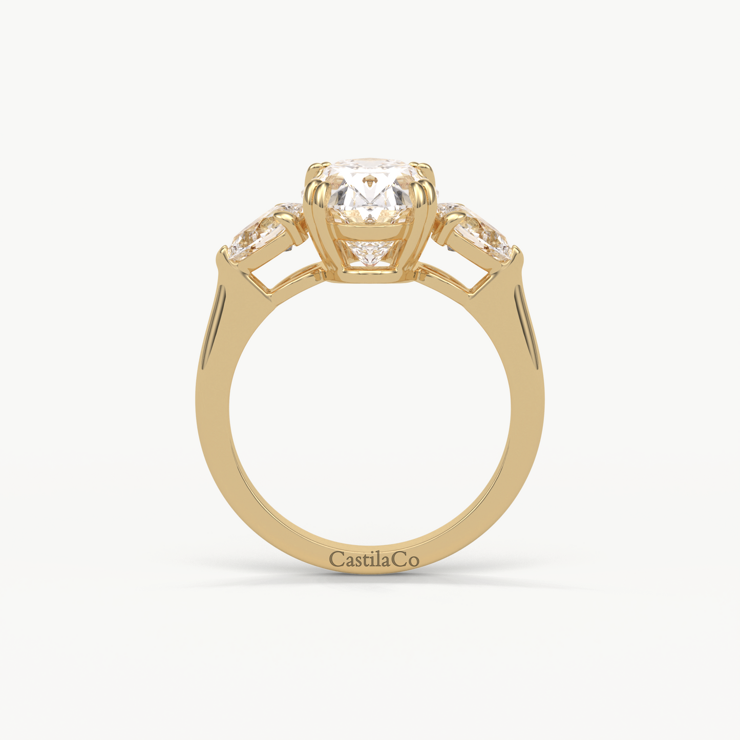  Three stone oval cut diamond engagement ring - Oval cut lab grown diamond engagement ring - Oval and Pear lab diamond gold wedding ring