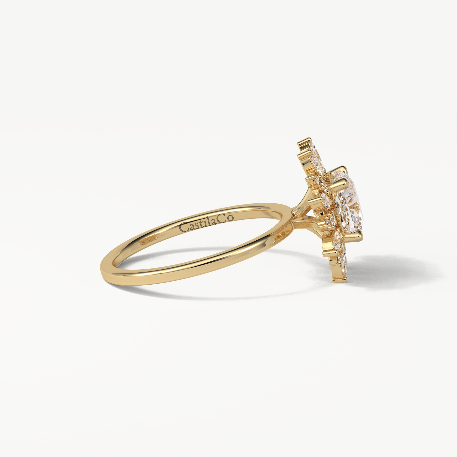 1.5 CT Cushion Lab Grown Diamond Engagement Ring, Starbrust Lab Grown Diamond Ring, Marquise Halo Diamond Wedding 14K Yellow Gold Ring