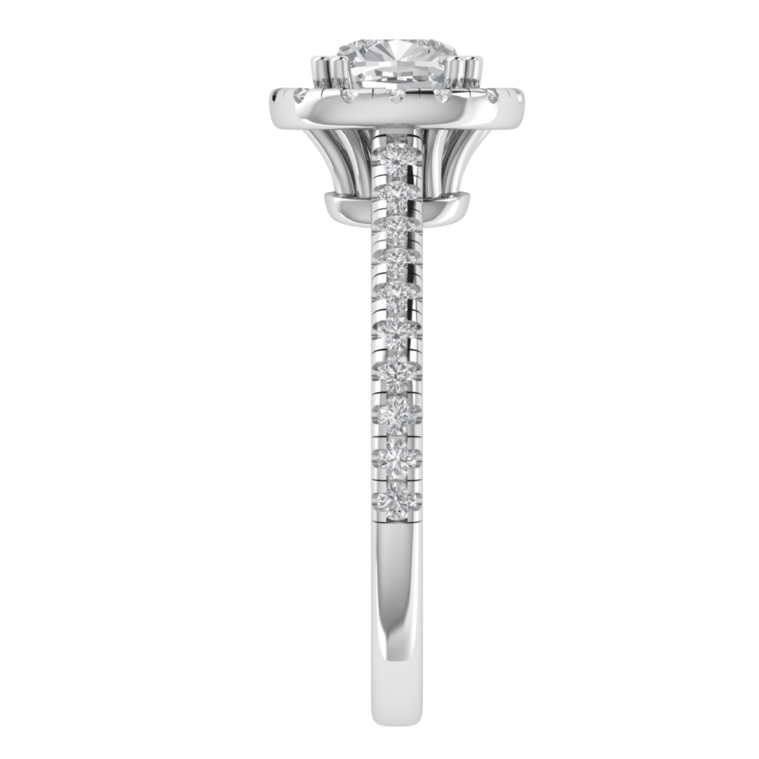 Halo Solitaire With Accent Cushion Cut Moissanite Engagement Ring