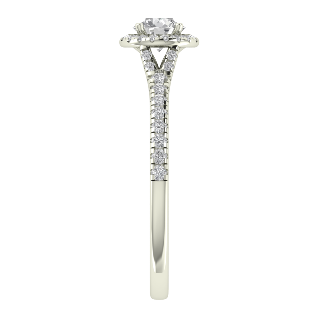 Halo Split Shank Round Cut Moissanite Engagement Ring
