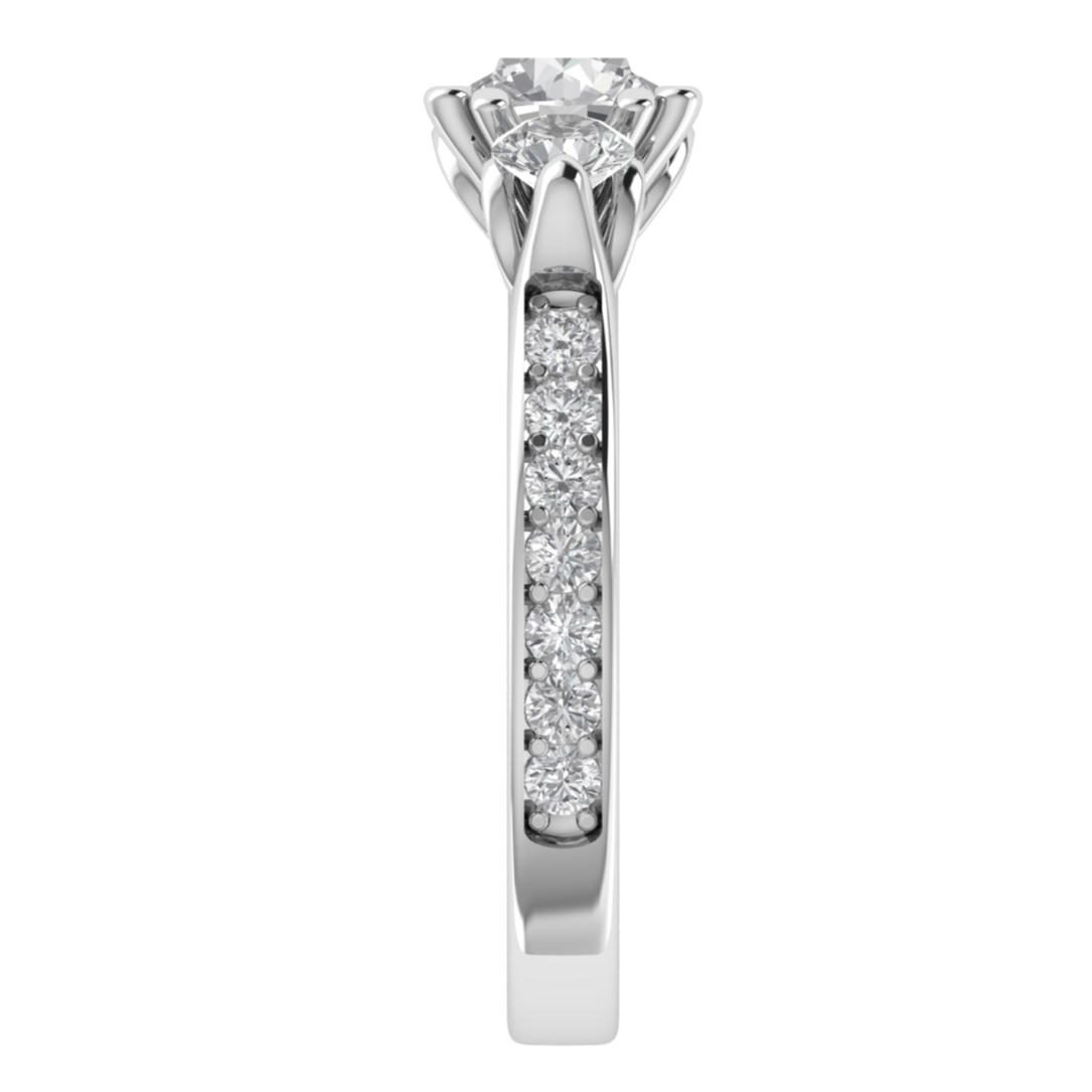 Three Stone Solitaire With Accent Moissanite Engagement Ring