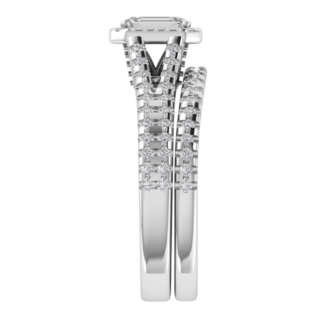 Emerald Cut Moissanite 14K White Gold Bridal Ring Set