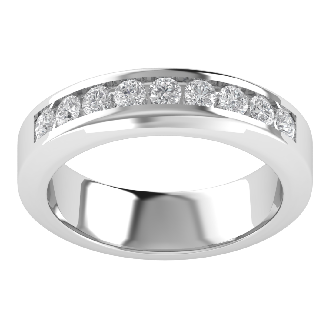 Half Eternity Channel Set Round Cut Moissanite Wedding Band