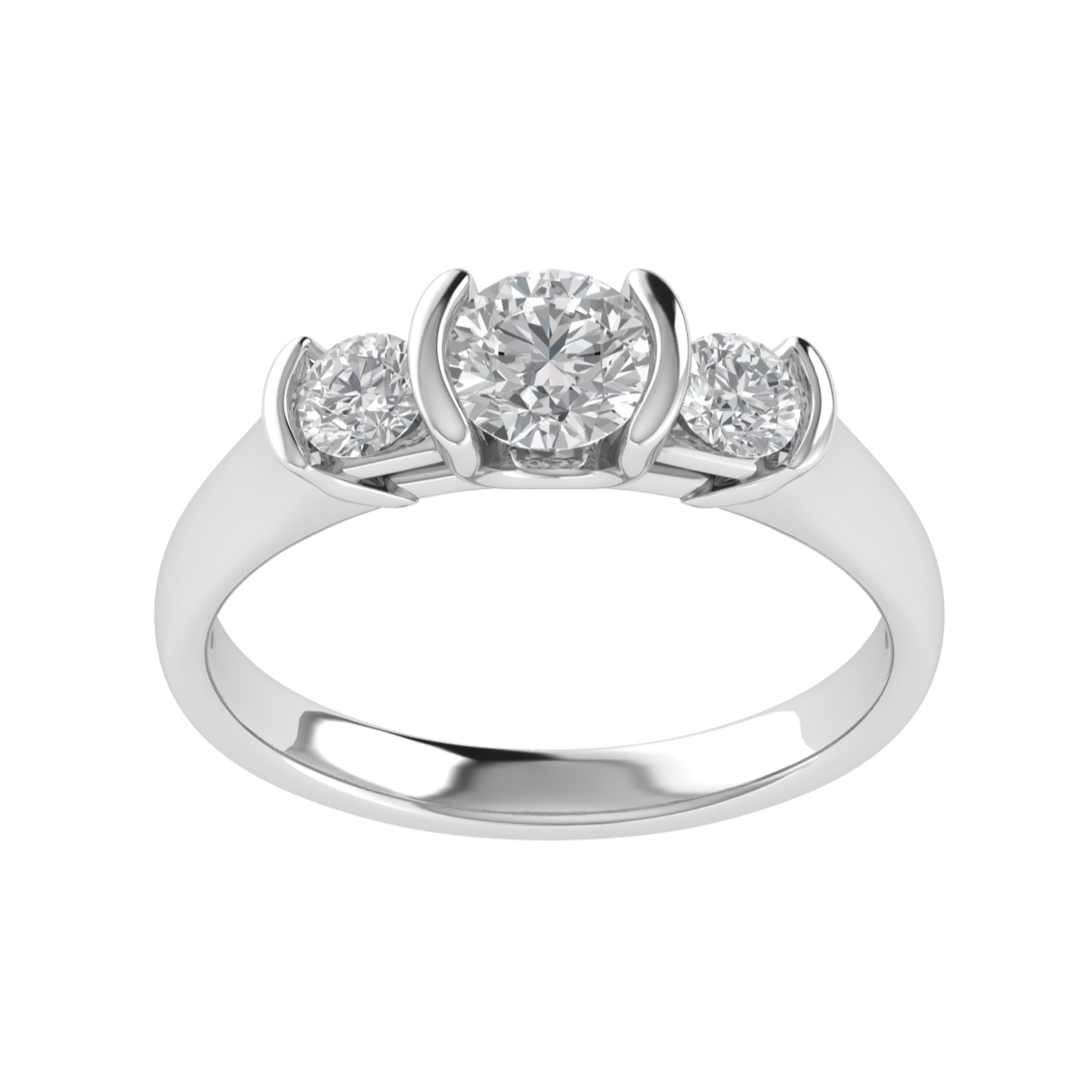 Three Stone Half Bezel Set Moissanite Engagement Ring