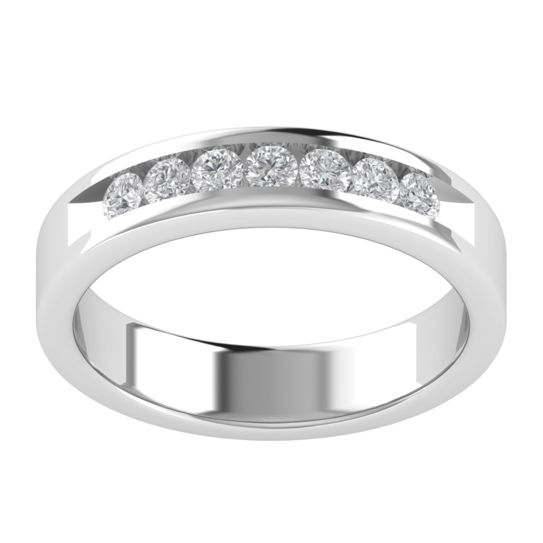 Seven Stone Channel Set Round Cut Moissanite Wedding Band