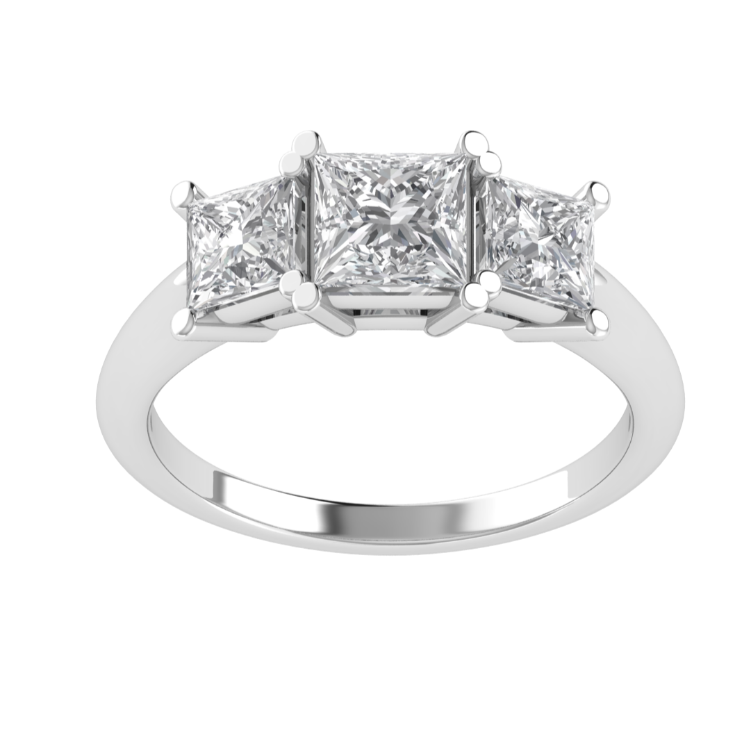Three Stone Princess Cut Moissanite Engagement Ring