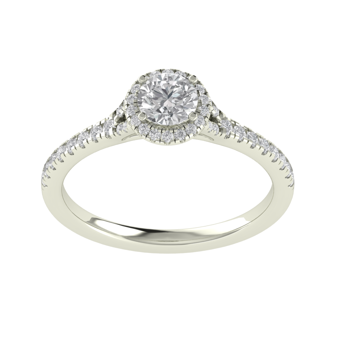 Halo Split Shank Round Cut Moissanite Engagement Ring