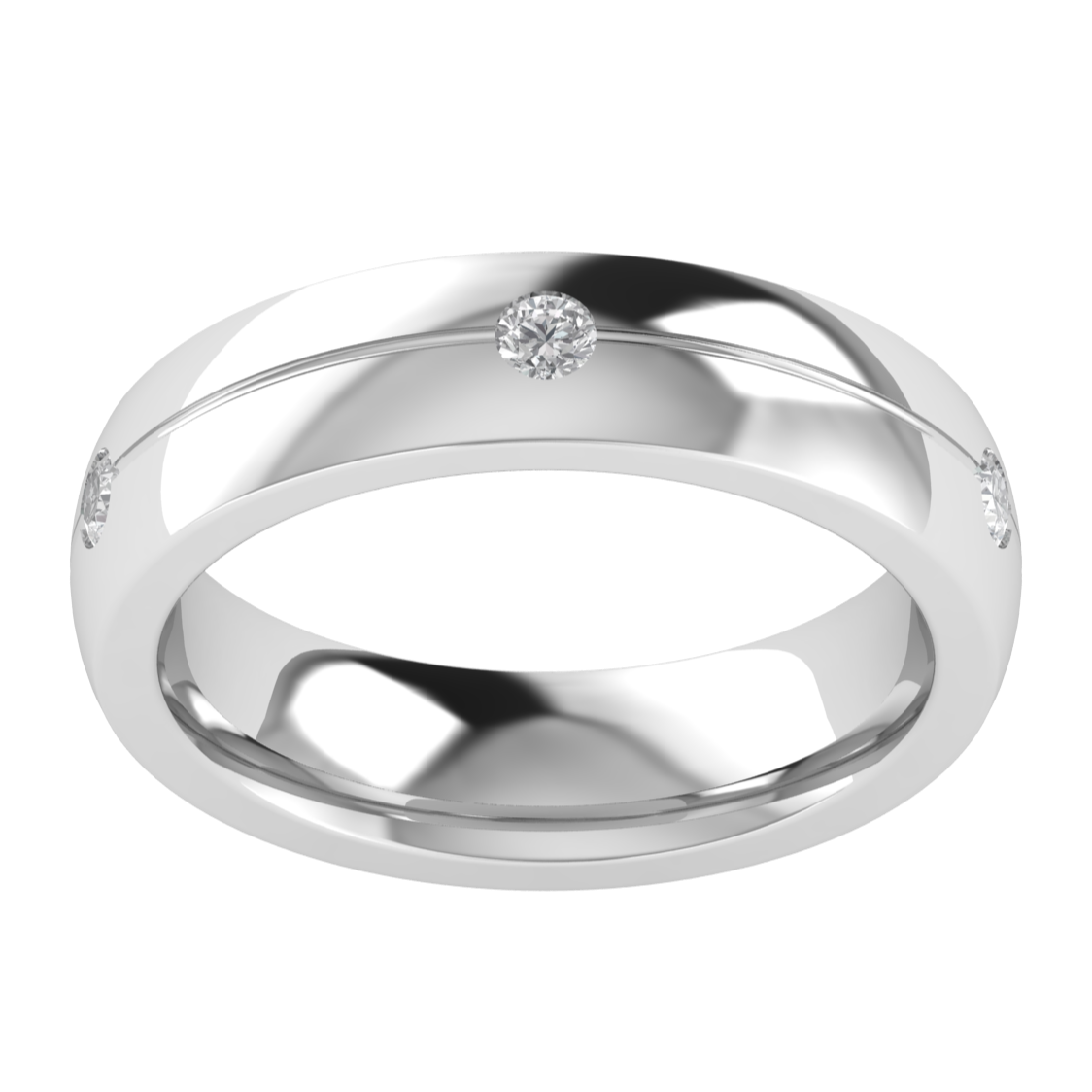 Three Stone Flush Setting Round Cut Moissanite Men's Band
