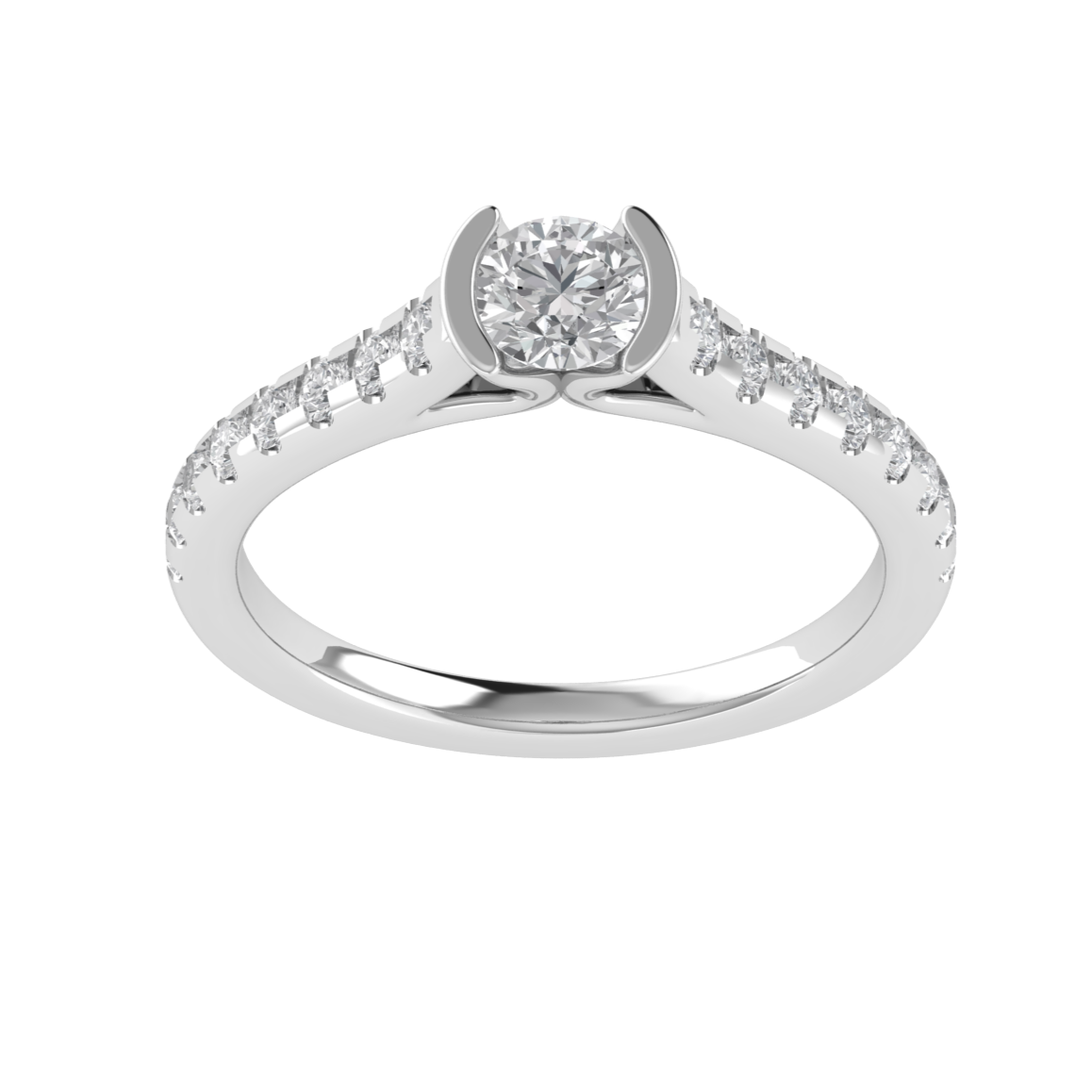 Half Bezel Set Solitaire With Accent Moissanite Engagement Ring