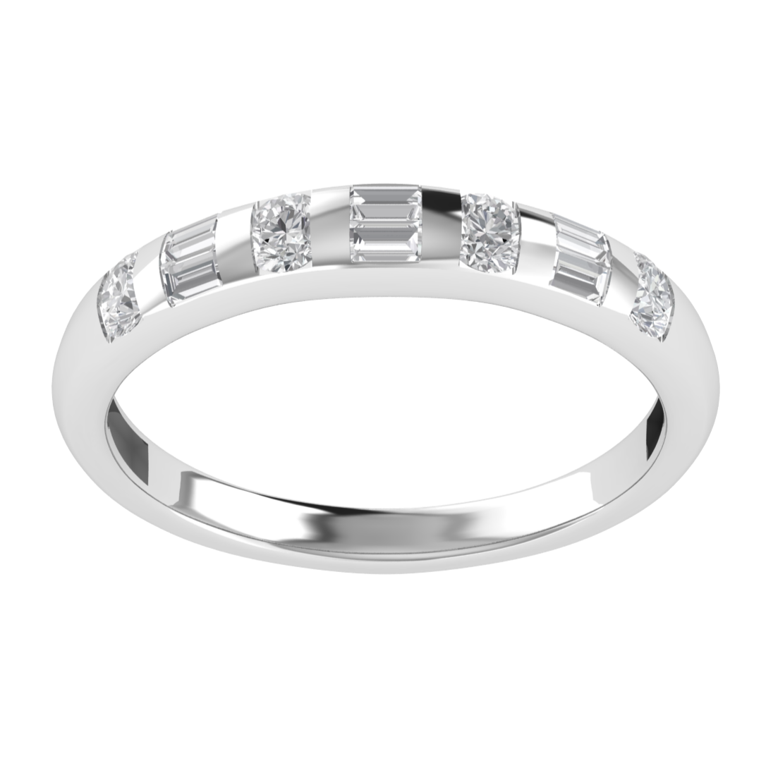 Seven Stone Flush Setting Half Eternity Moissanite Wedding Band