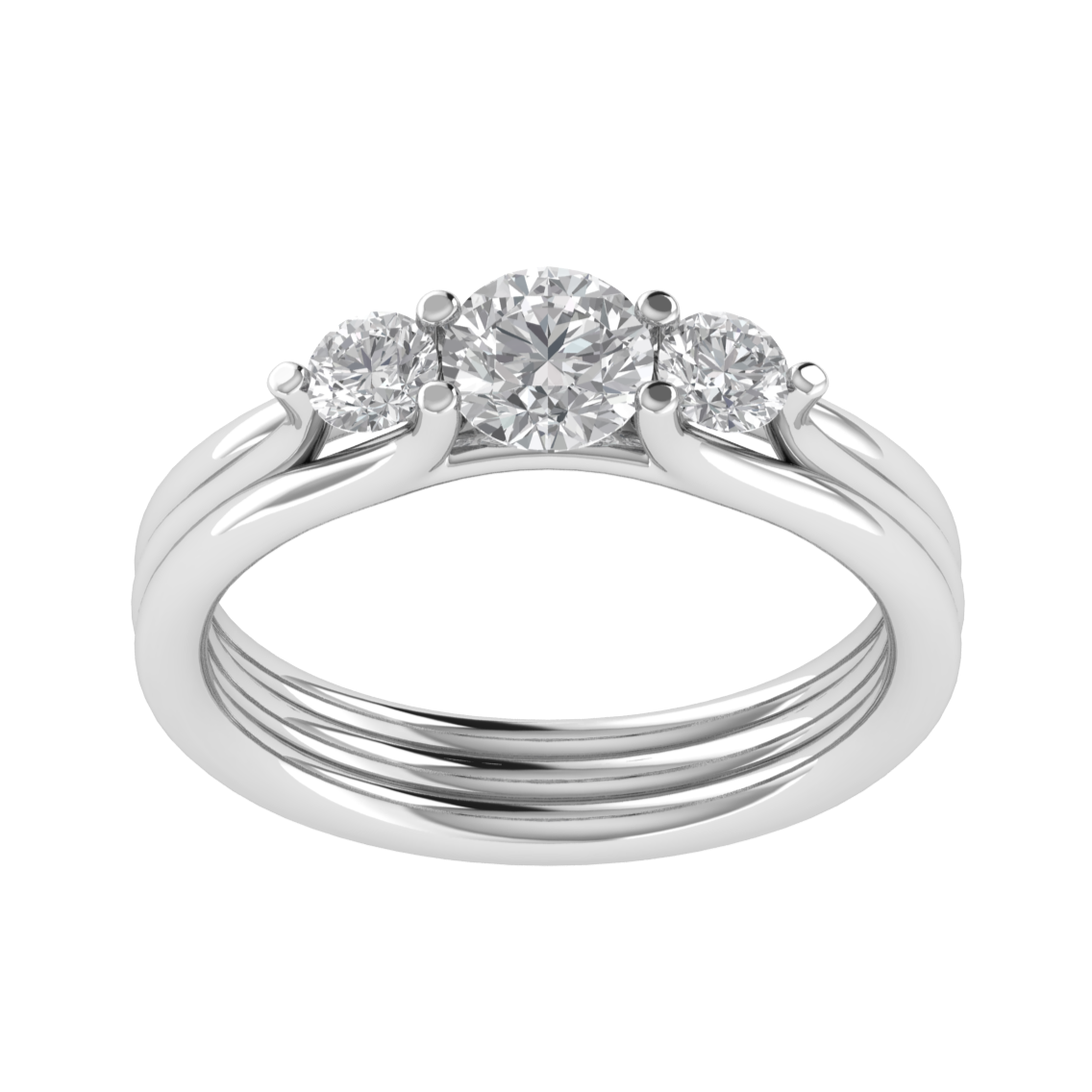 Three Stone Round Cut Moissanite Engagement Ring