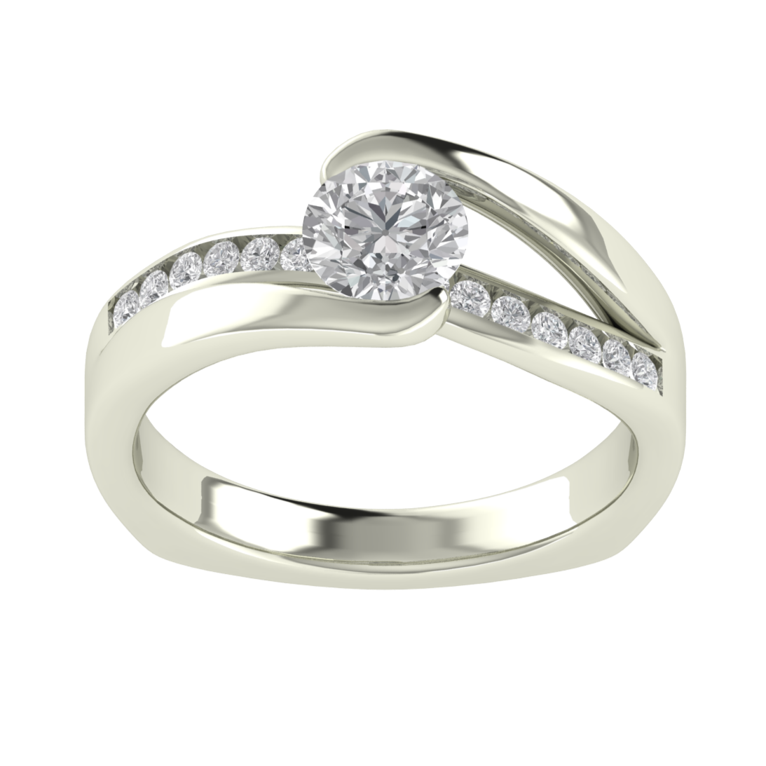 Swirl Channel Set Round Cut Moissanite Engagement Ring