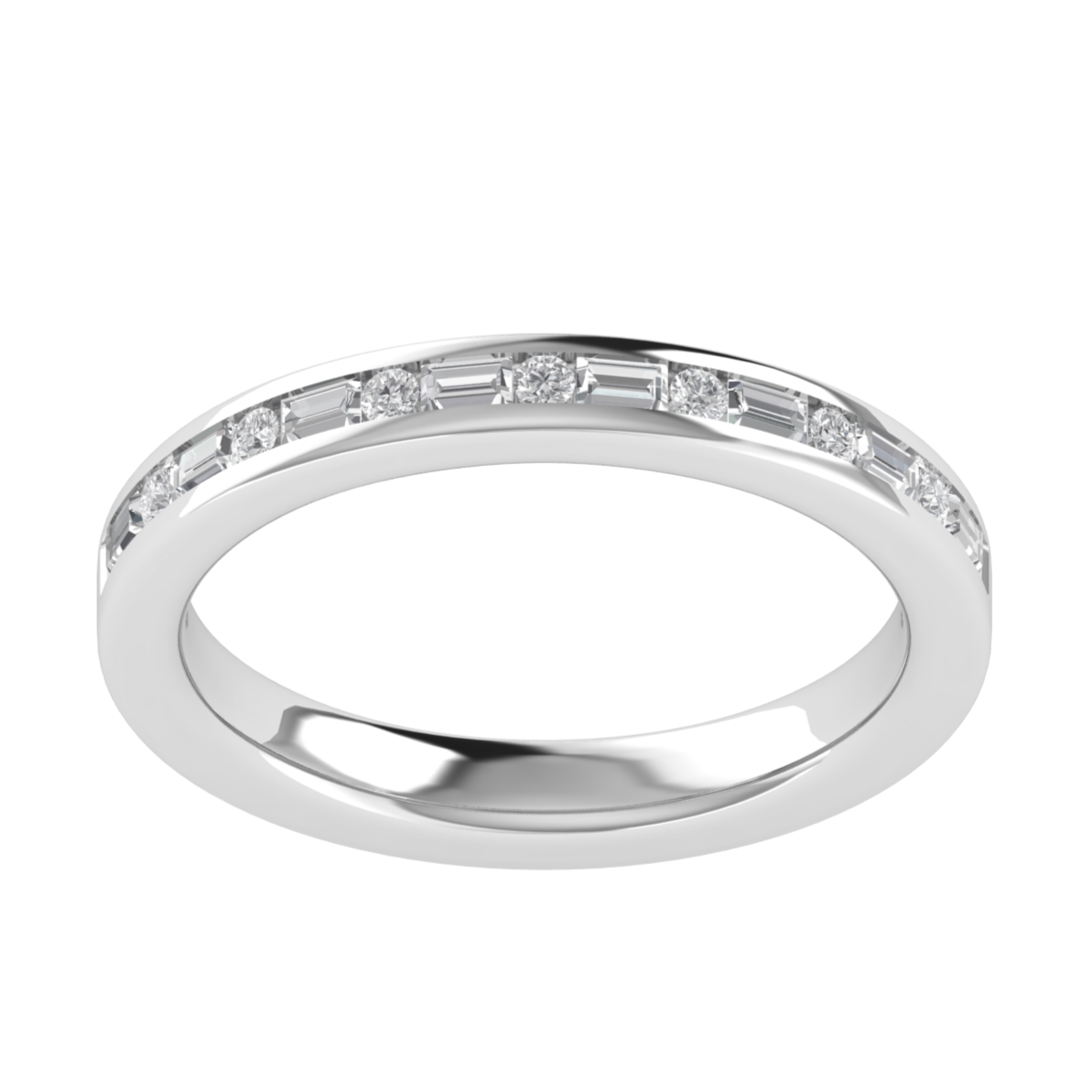 Round & Baguette Cut Moissanite Stackable Wedding Band