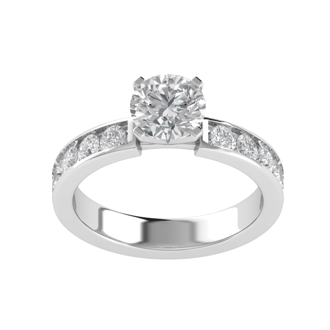 Round Cut Moissanite Diamond Channel Set Wedding Ring