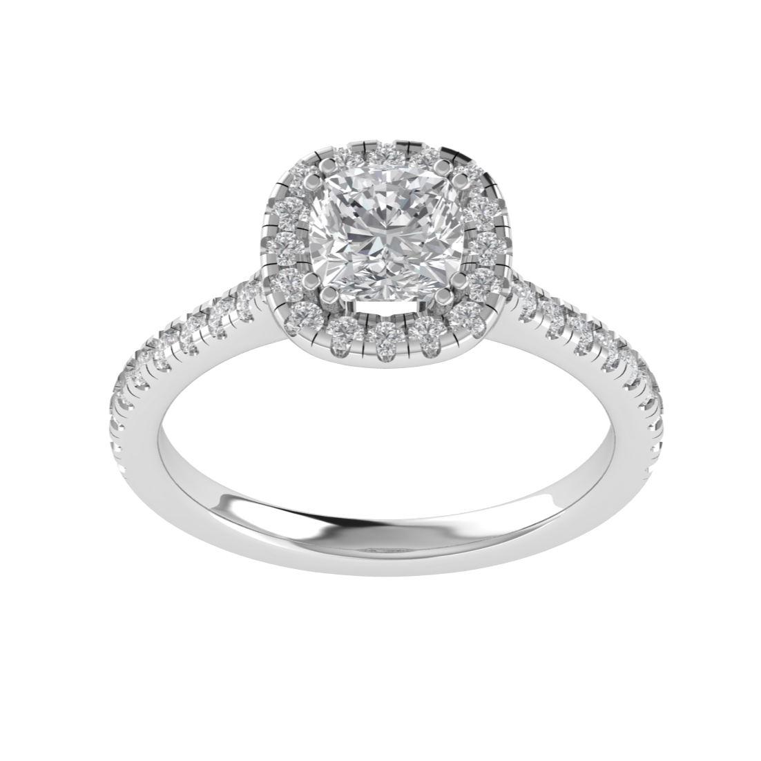 Halo Solitaire With Accent Cushion Cut Moissanite Engagement Ring