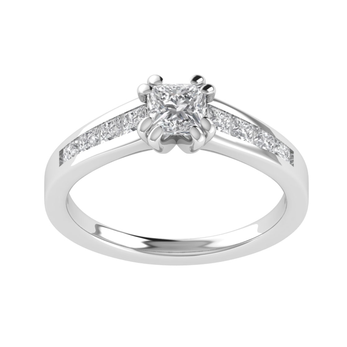 Princess Colorless Moissanite Diamond Engagement 14K White Gold Ring