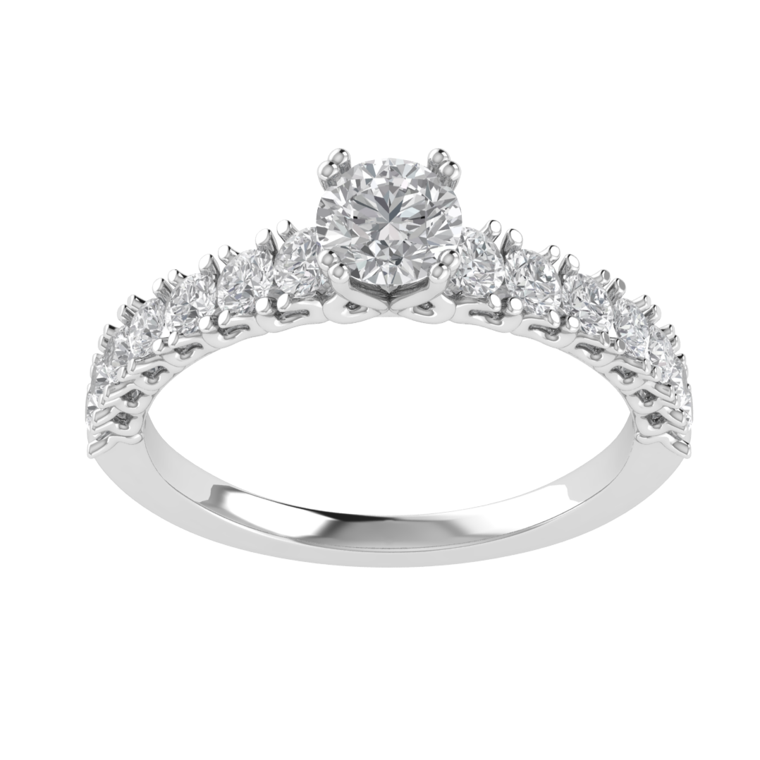 Solitaire With Accent Round Cut Moissanite Engagement Ring