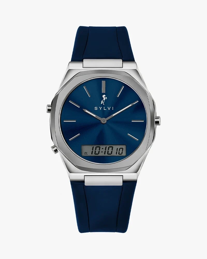 TimeShift Blue Silver Silicone