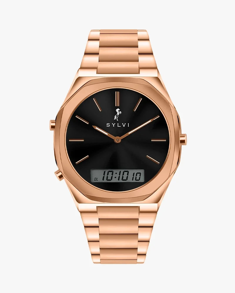 TimeShift Black Rose Gold Steel