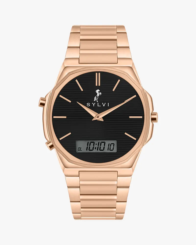 Blade Dual Time Black Rosegold Silver Steel